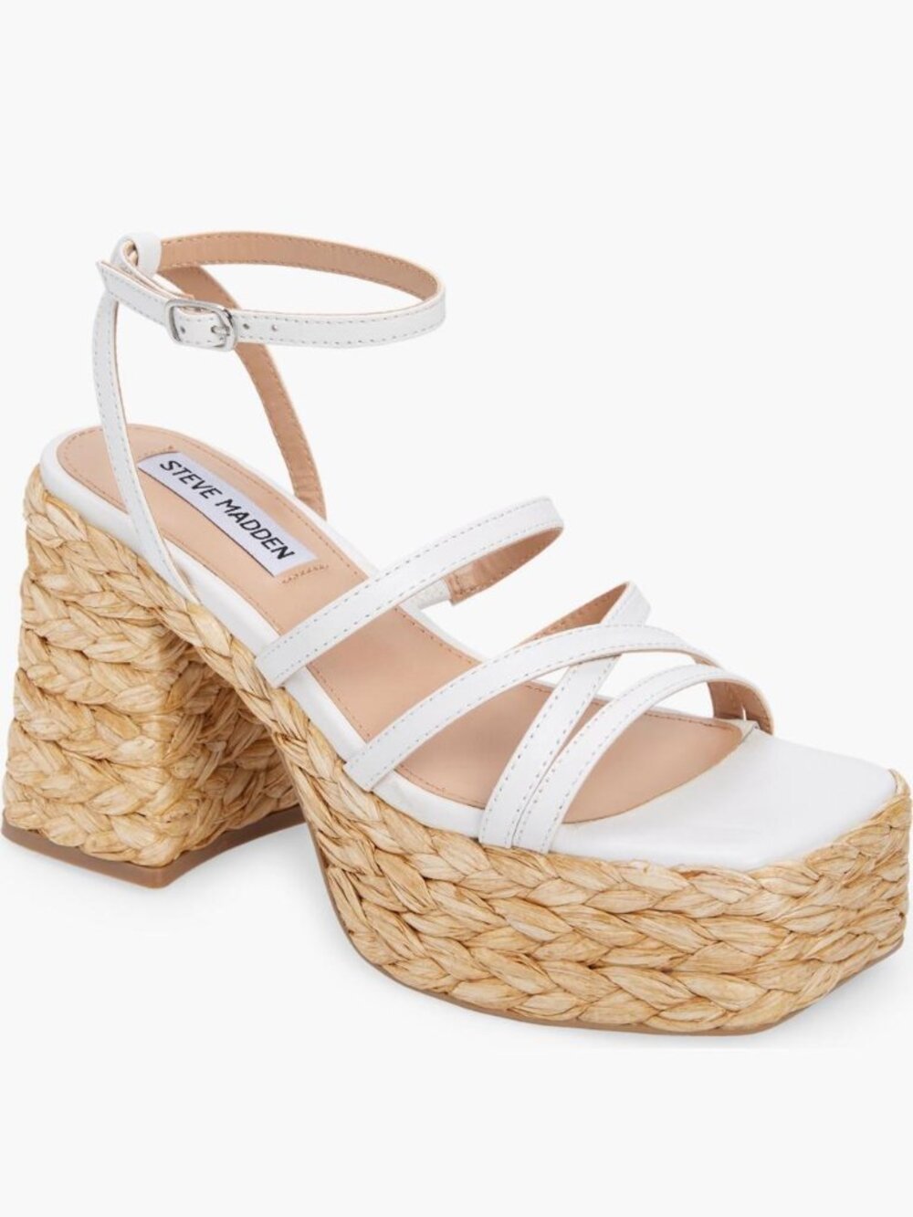Steve Madden Belise Leather Raffia Platform Sandals